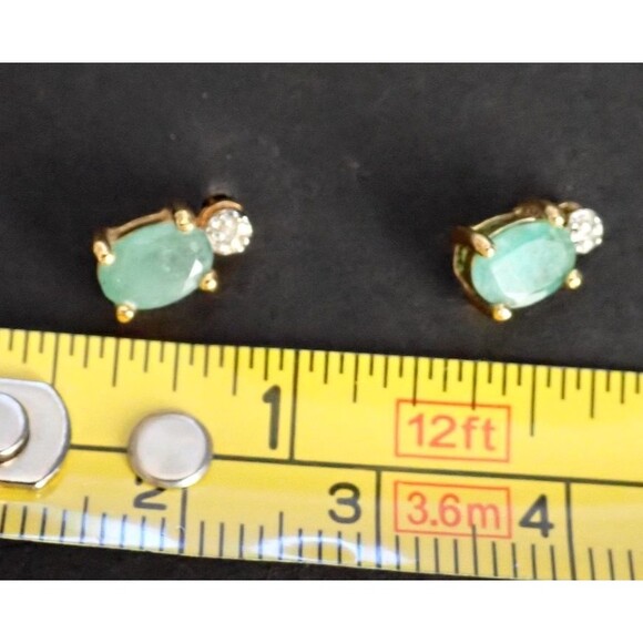 DBJ Jade & Diamond Sterling Silver Prong Set Stud Post Earrings 6mm Signed Thai - Picture 10 of 11